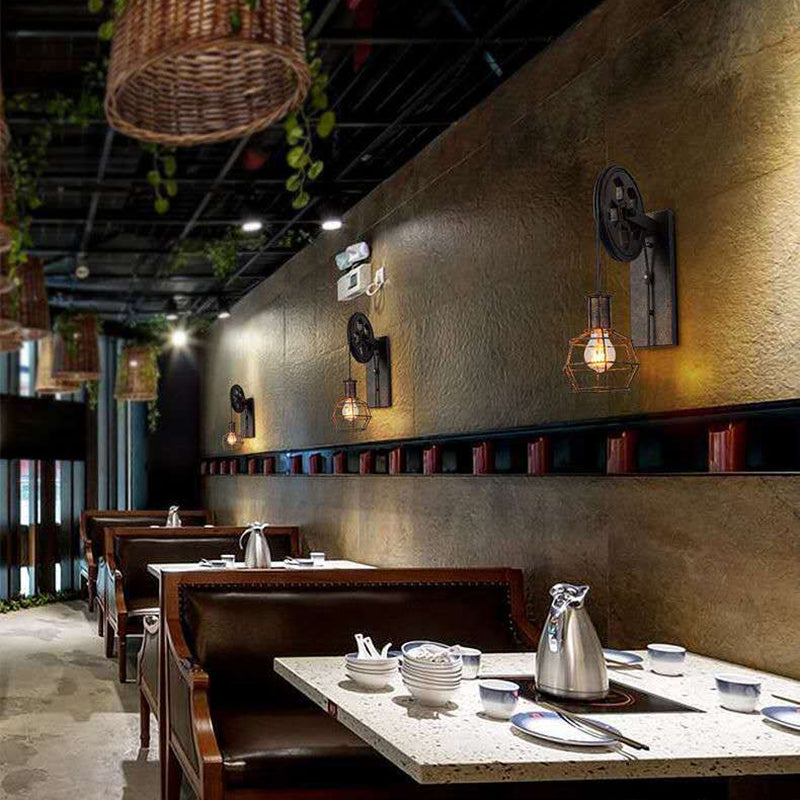Iron Net Glass Pulley Wall Lamp