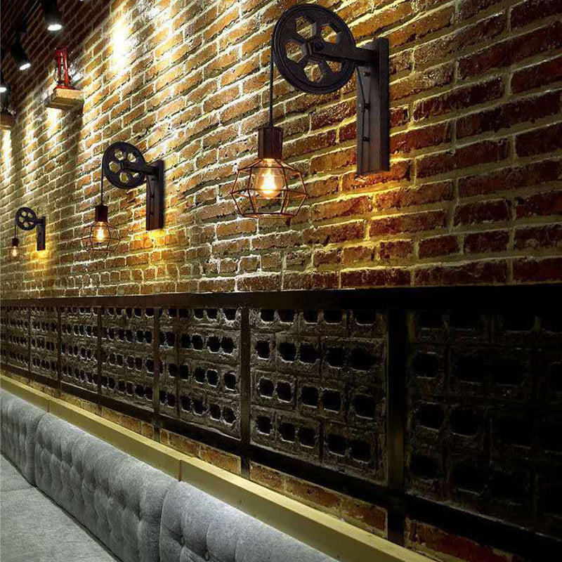 Iron Net Glass Pulley Wall Lamp