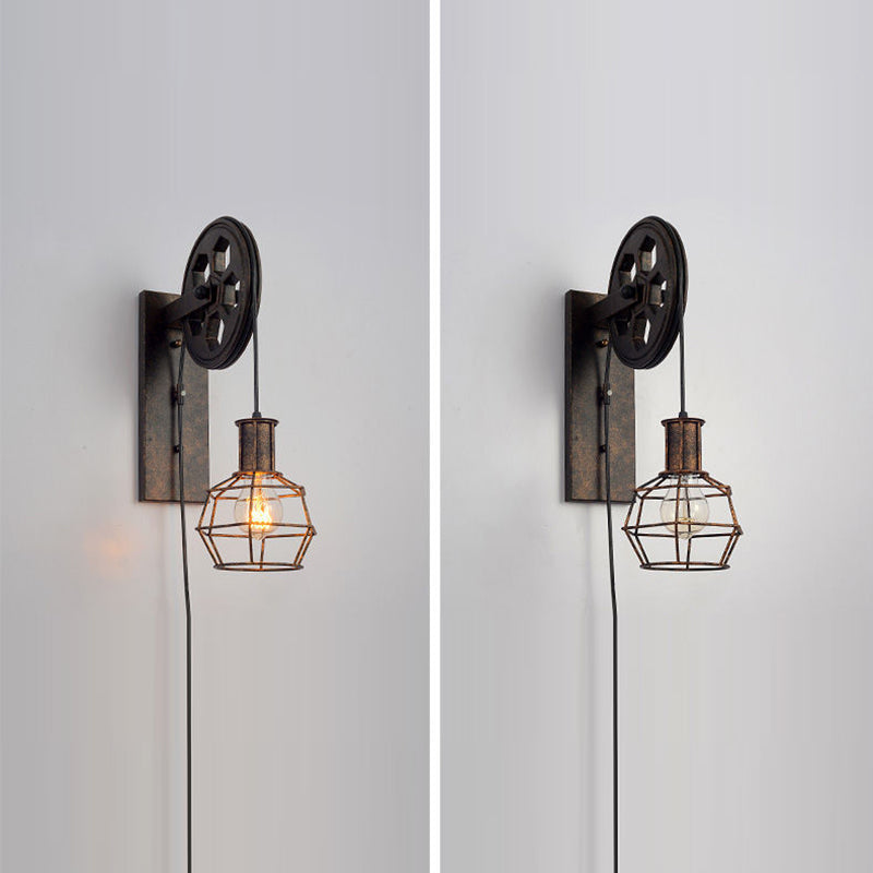 Iron Net Glass Pulley Wall Lamp