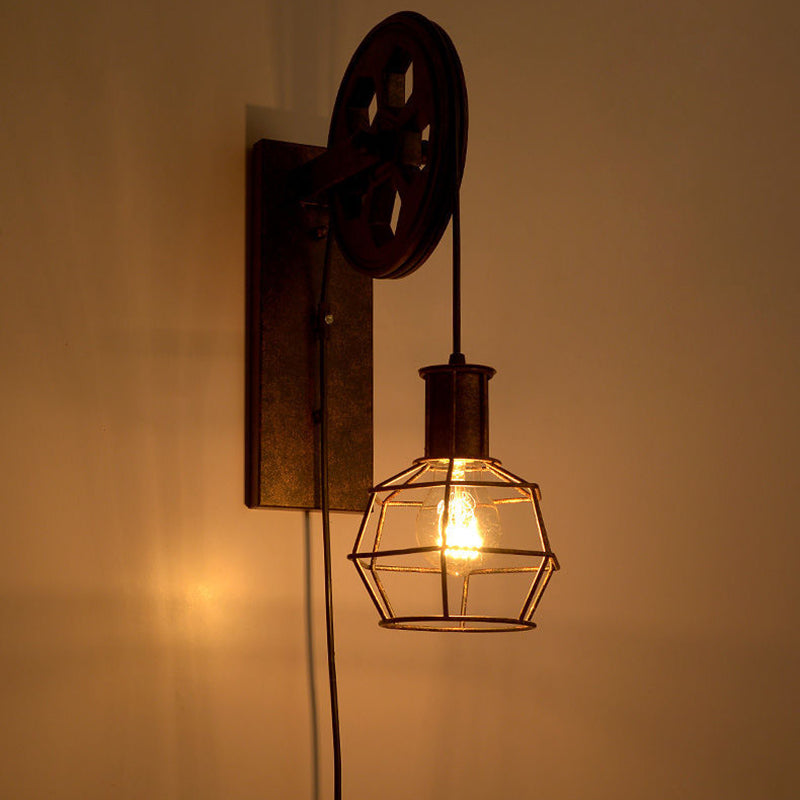 Iron Net Glass Pulley Wall Lamp
