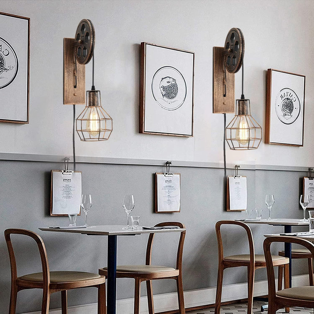 Iron Net Glass Pulley Wall Lamp