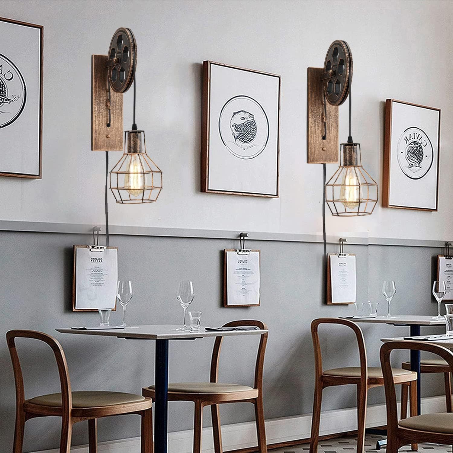 Iron Net Glass Pulley Wall Lamp