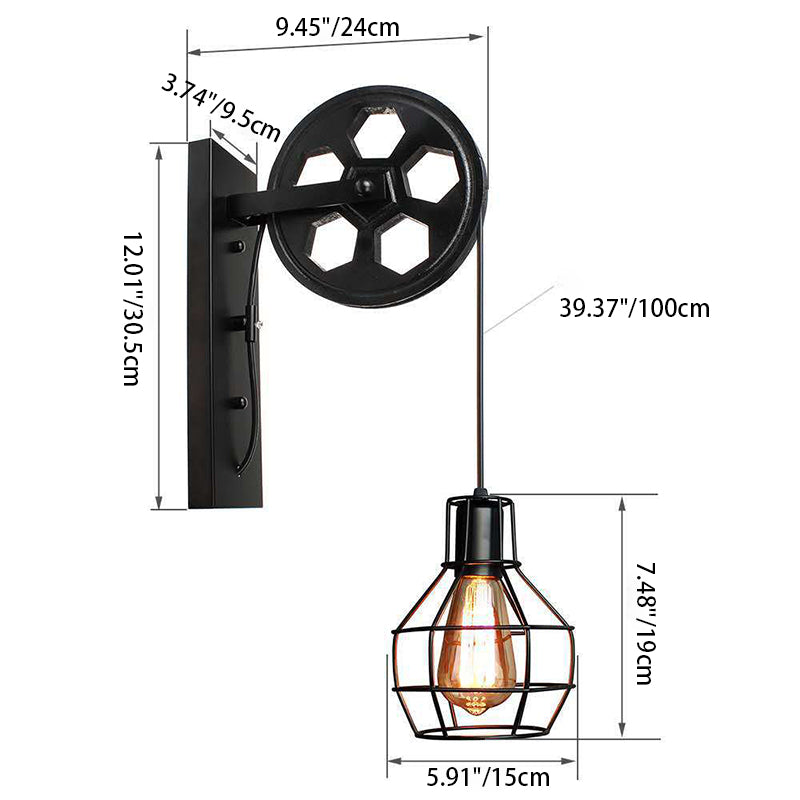 Iron Net Glass Pulley Wall Lamp