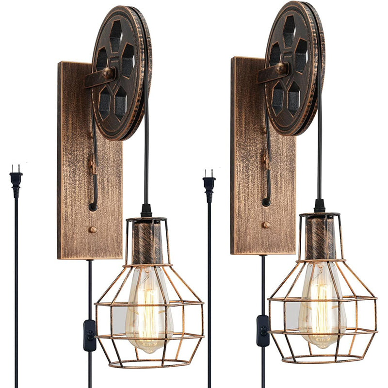 Iron Net Glass Pulley Wall Lamp