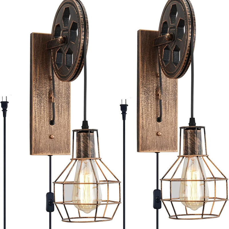 Iron Net Glass Pulley Wall Lamp