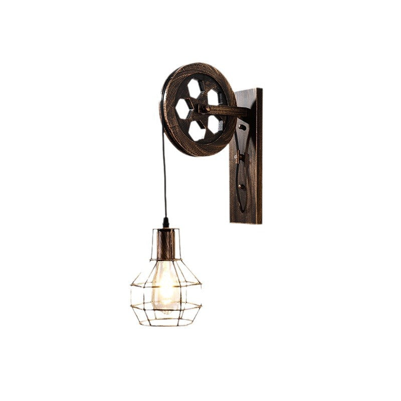 Iron Net Glass Pulley Wall Lamp