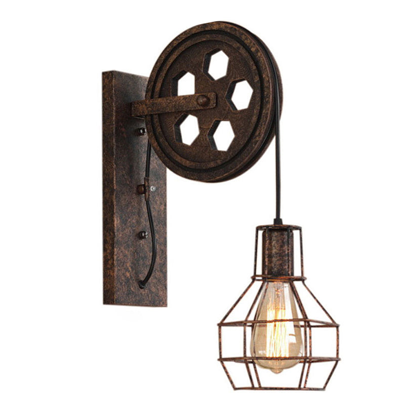 Iron Net Glass Pulley Wall Lamp