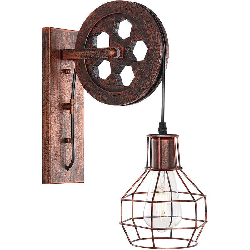 Iron Net Glass Pulley Wall Lamp