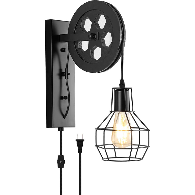 Iron Net Glass Pulley Wall Lamp