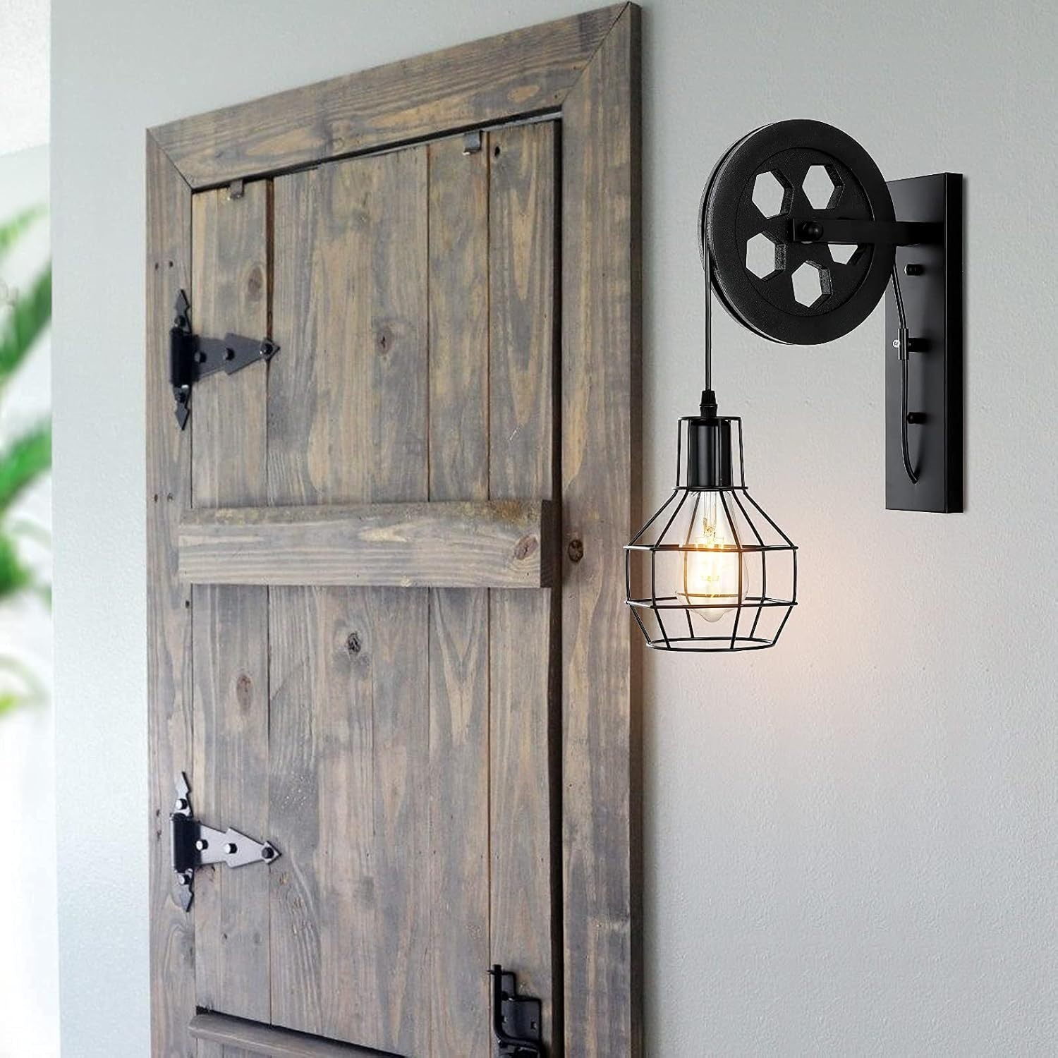 Iron Net Glass Pulley Wall Lamp