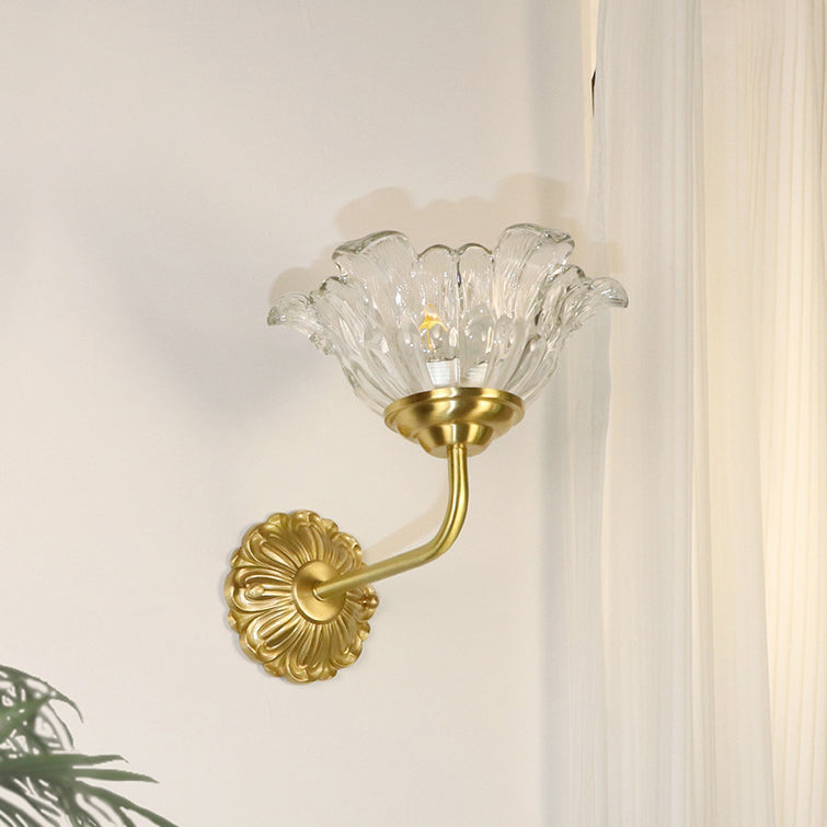 Brass Glass Flower Bedroom Wall Lamp