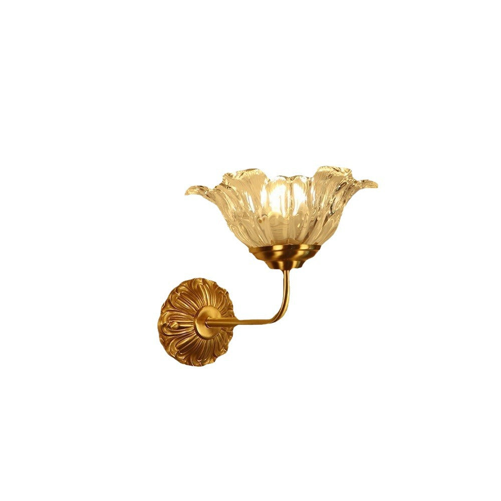Brass Glass Flower Bedroom Wall Lamp