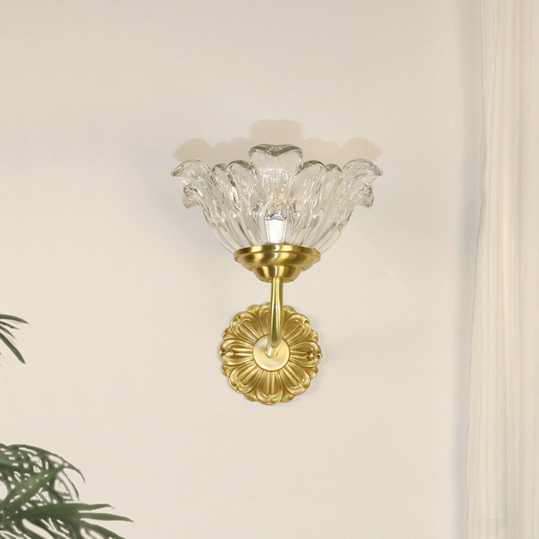 Brass Glass Flower Bedroom Wall Lamp
