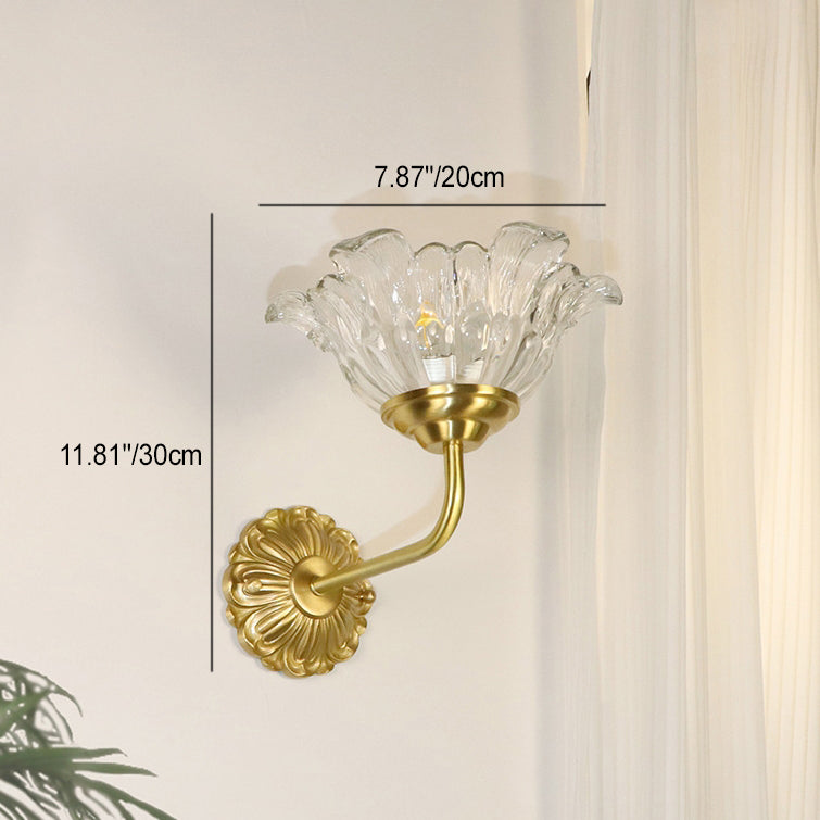 Brass Glass Flower Bedroom Wall Lamp