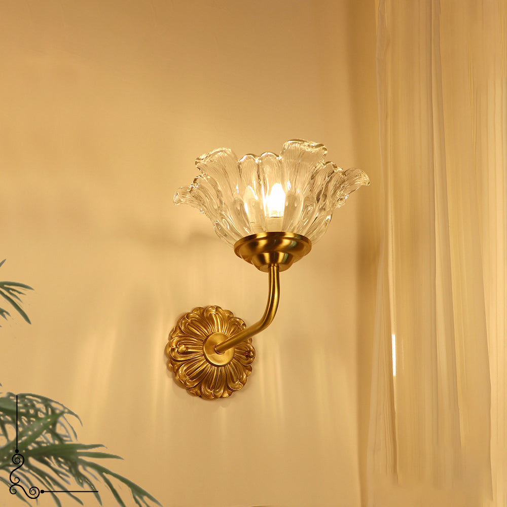 Brass Glass Flower Bedroom Wall Lamp