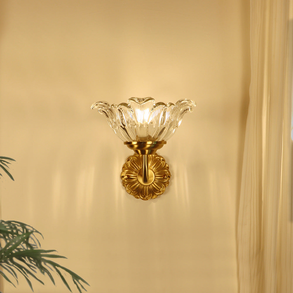 Brass Glass Flower Bedroom Wall Lamp