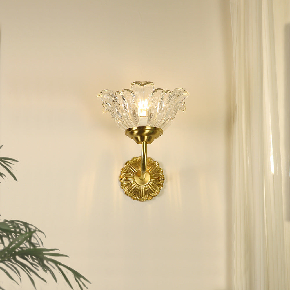 Brass Glass Flower Bedroom Wall Lamp