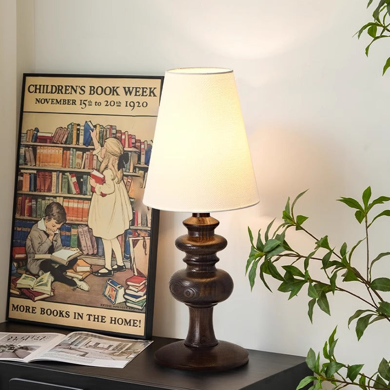 Fabric Round Solid Wood Table Lamp
