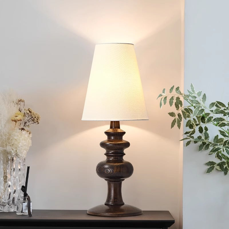 Fabric Round Solid Wood Table Lamp