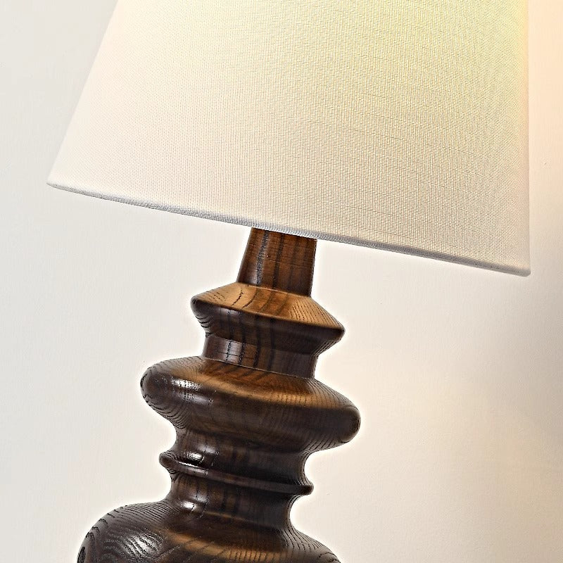Fabric Round Solid Wood Table Lamp