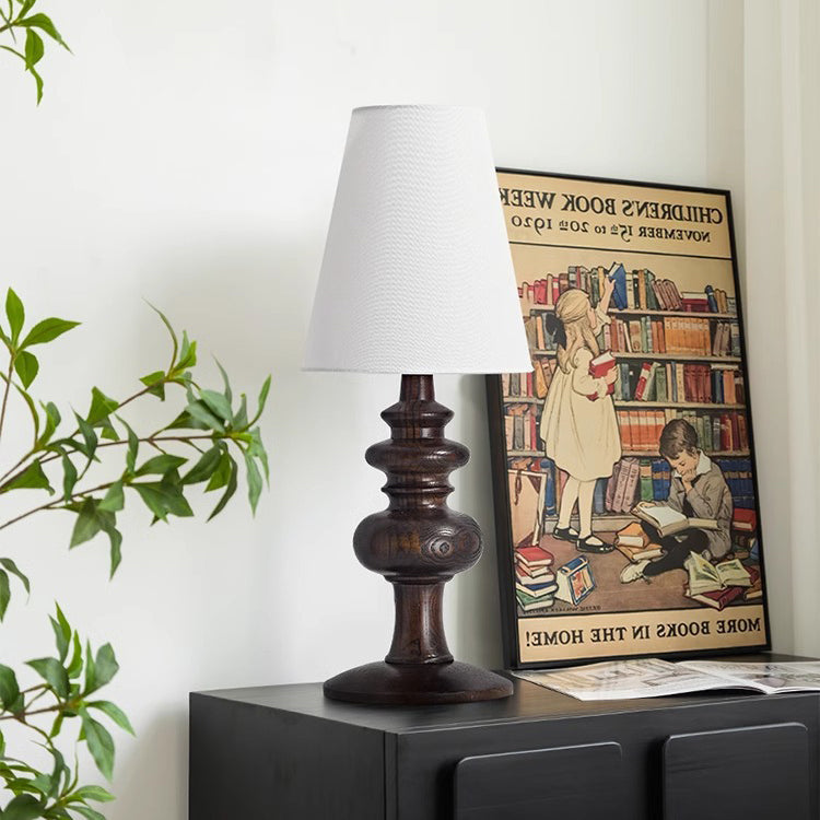 Fabric Round Solid Wood Table Lamp