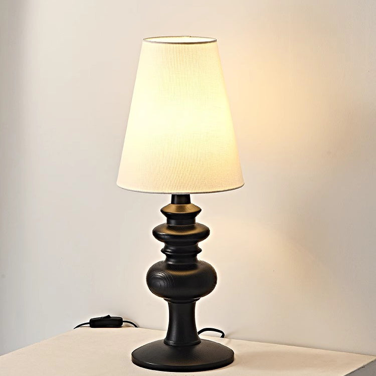 Fabric Round Solid Wood Table Lamp