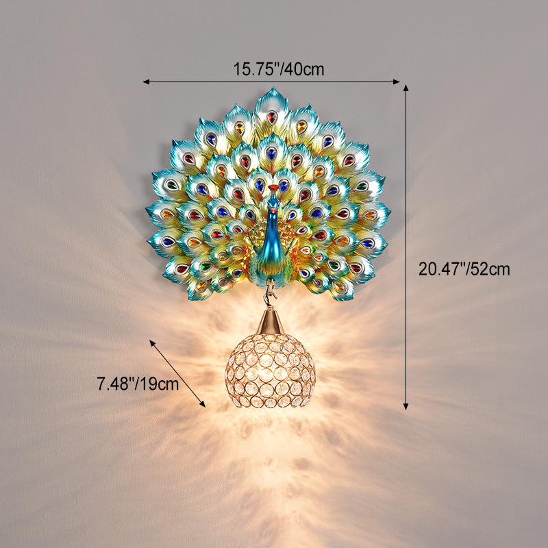 Resin Peacock Crystal Ball Wall Lamp