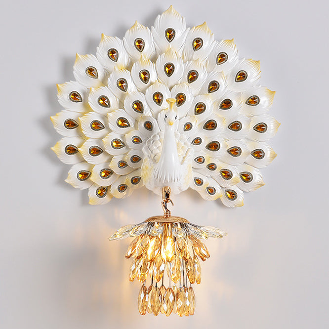 Resin Peacock Crystal Ball Wall Lamp