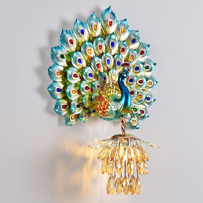 Resin Peacock Crystal Ball Wall Lamp