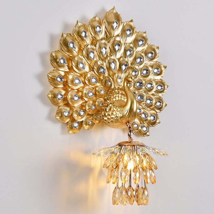 Resin Peacock Crystal Ball Wall Lamp