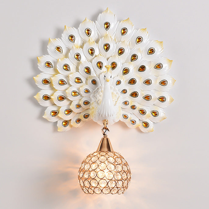 Resin Peacock Crystal Ball Wall Lamp