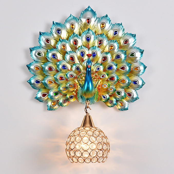 Resin Peacock Crystal Ball Wall Lamp