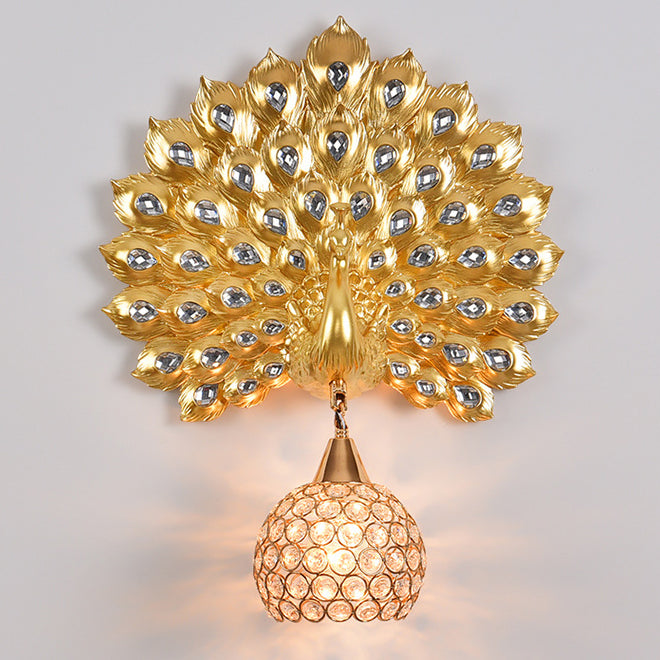 Resin Peacock Crystal Ball Wall Lamp