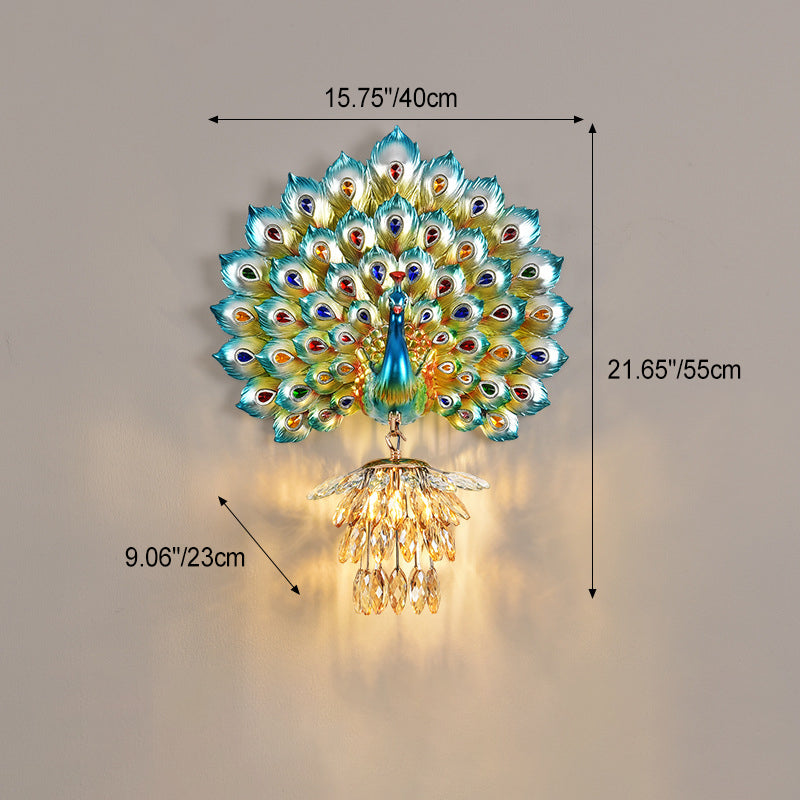 Resin Peacock Crystal Ball Wall Lamp