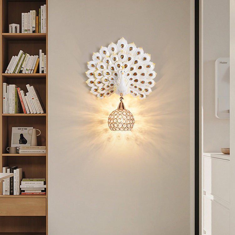 Resin Peacock Crystal Ball Wall Lamp