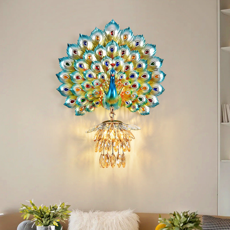 Resin Peacock Crystal Ball Wall Lamp