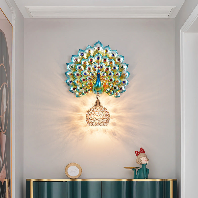 Resin Peacock Crystal Ball Wall Lamp