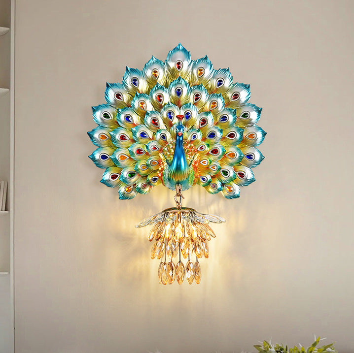 Resin Peacock Crystal Ball Wall Lamp