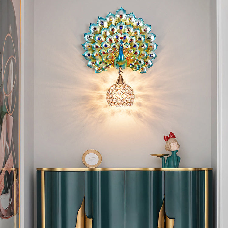 Resin Peacock Crystal Ball Wall Lamp