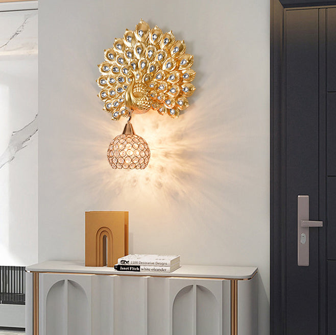 Resin Peacock Crystal Ball Wall Lamp