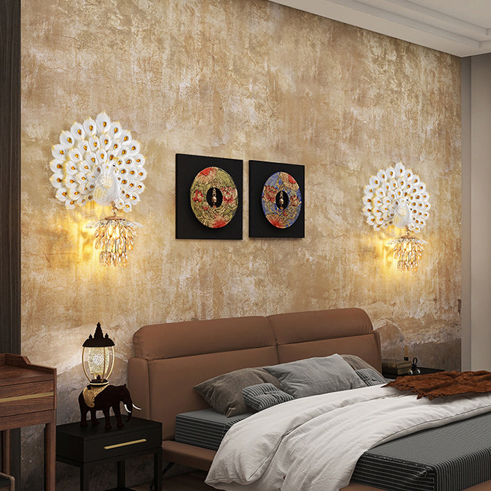 Resin Peacock Crystal Ball Wall Lamp