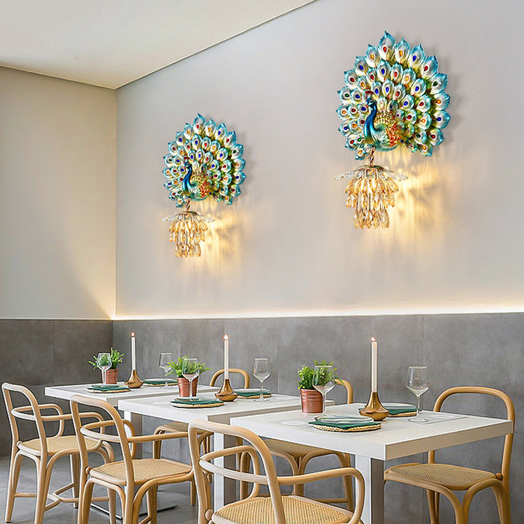 Resin Peacock Crystal Ball Wall Lamp