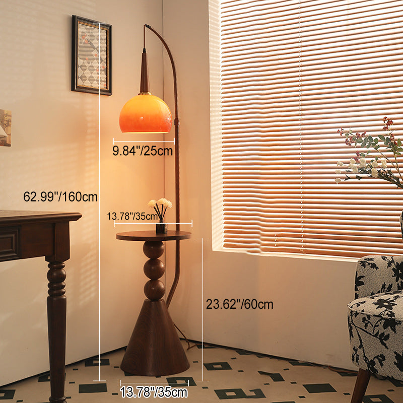 Glass Round Solid Wood Floor Lamp
