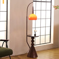 Glass Round Solid Wood Floor Lamp
