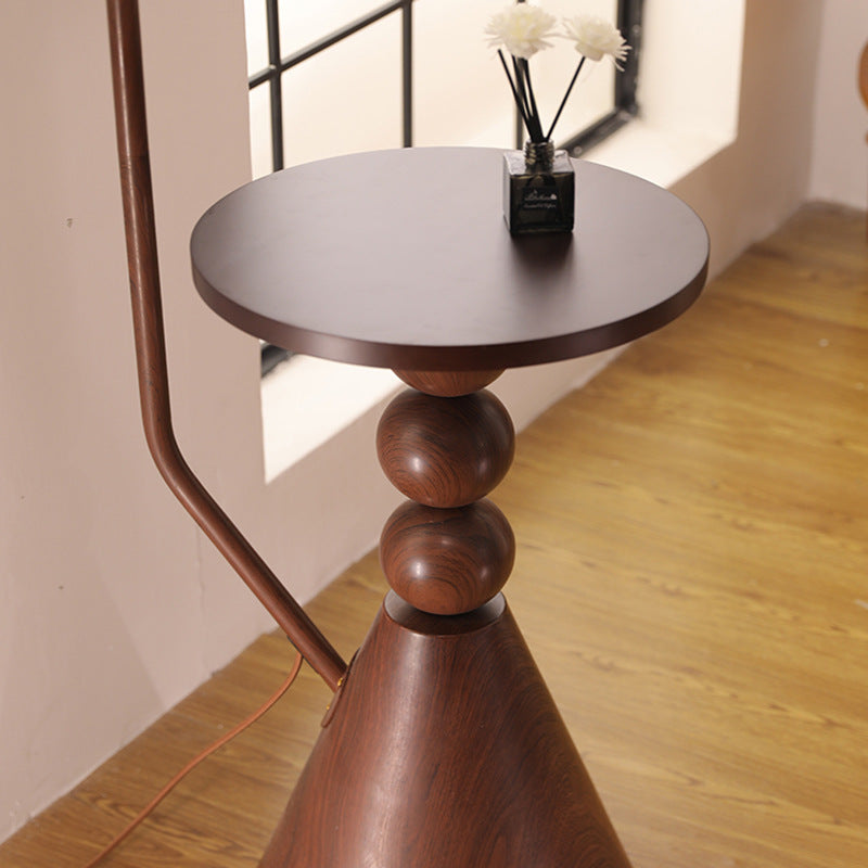 Glass Round Solid Wood Floor Lamp