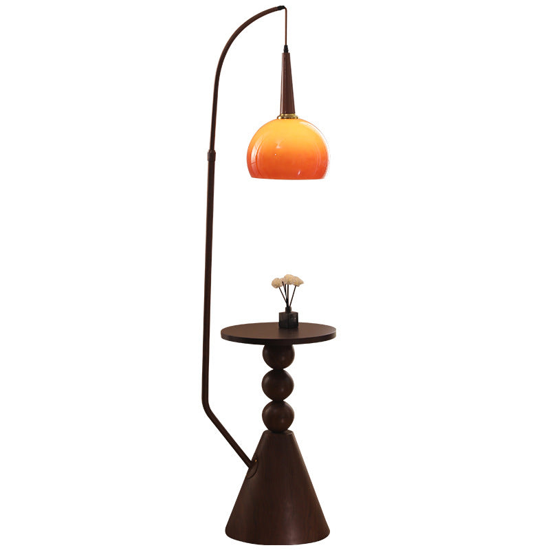 Glass Round Solid Wood Floor Lamp