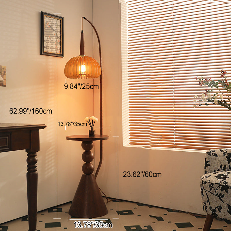 Glass Round Solid Wood Floor Lamp
