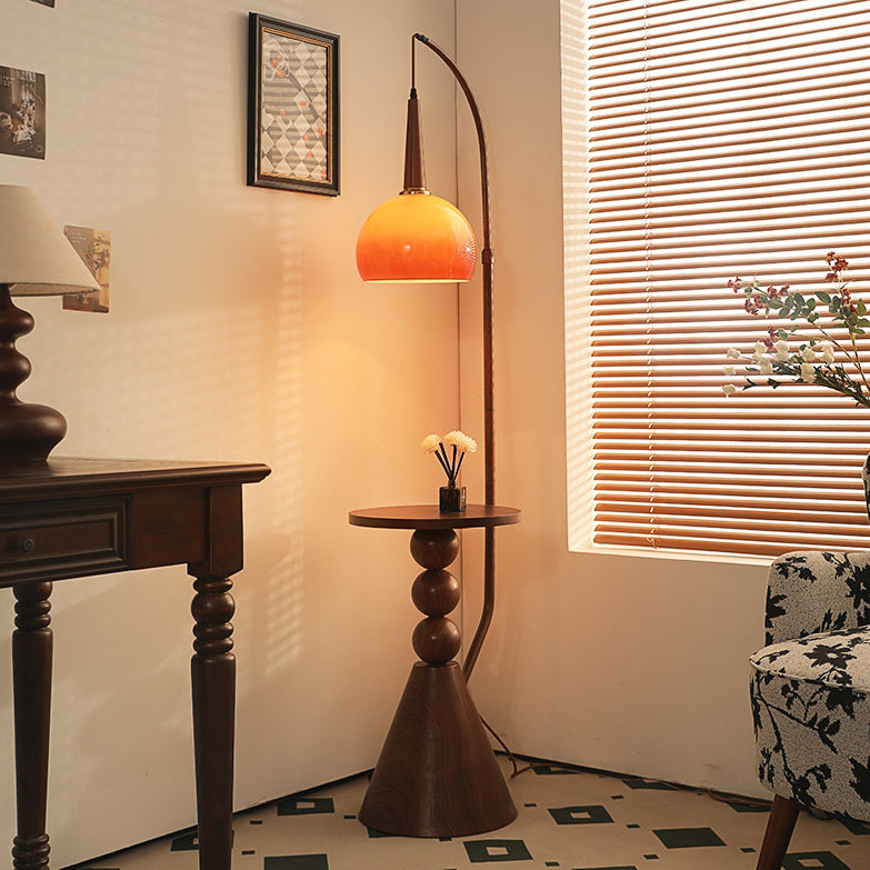 Glass Round Solid Wood Floor Lamp