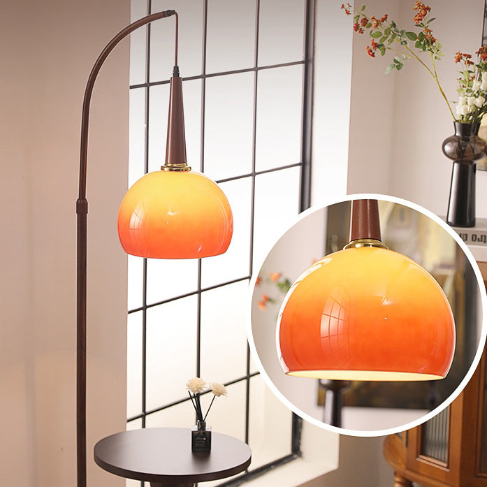 Glass Round Solid Wood Floor Lamp