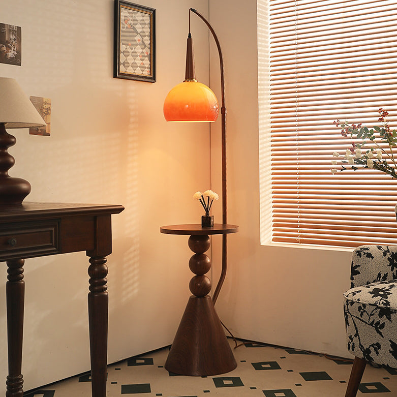 Glass Round Solid Wood Floor Lamp
